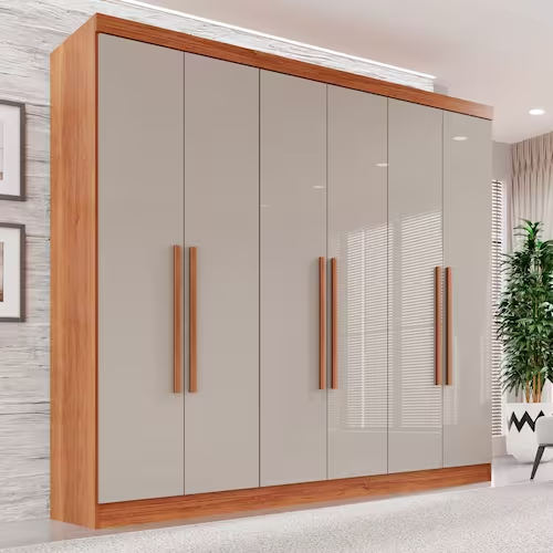 Guarda-Roupa Casal 6 Portas 2 Gavetas França Cinamomo/Off-White - Bege